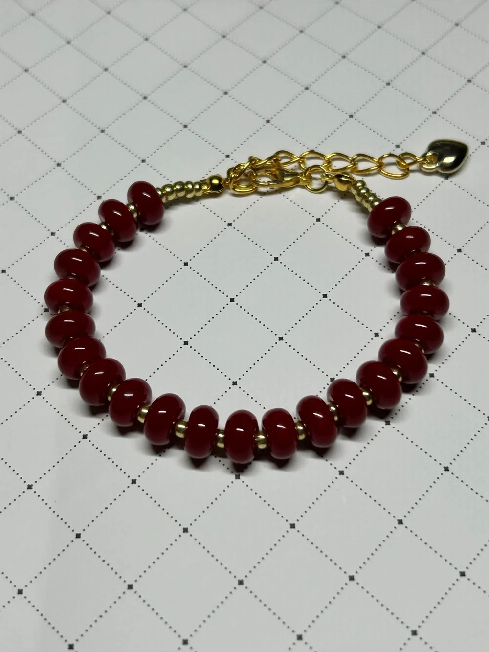 Gold Accent Red Candy Bead Bracelet